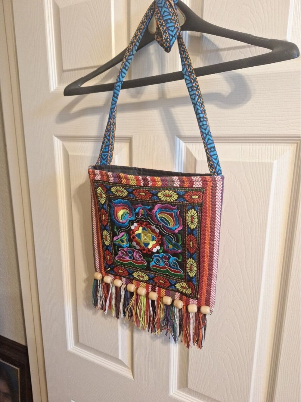 Large Boho Woven Embroidered Tassel Crossbody Shoulder Bag Purse